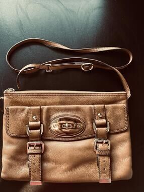 Danier Vintage Tan Brown Leather Crossbody Shoulder Bag